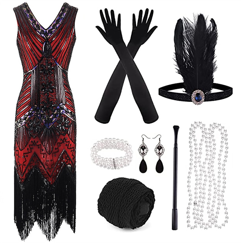 Retro Vintage Roaring 20s 1920s Flapper Dress Outfits Waistcoat The Great Gatsby Gentleman Wedding Guest Sequins Tassel Fringe Fancy Dress Men's Women's New Year Masquerade Party Prom Wedding2