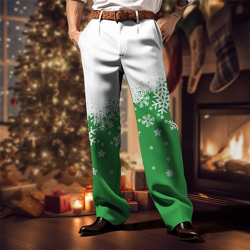 Christmas Men's Christmas Scene Printed Pants Snowflake Business Casual 3D Print Trousers Outdoor Street Wear to work Ugly  Polyester Wine Black Blue S M L High Elasticity Pants3