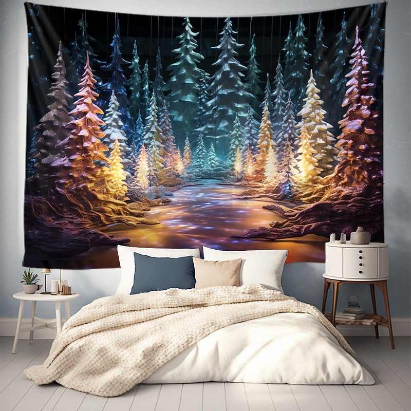 Hanging Tapestry  Tree Winter White Forest Wall Art Large Tapestry Mural Decor Photograph Backdrop Blanket Curtain Home Bedroom Living Room Decoration4