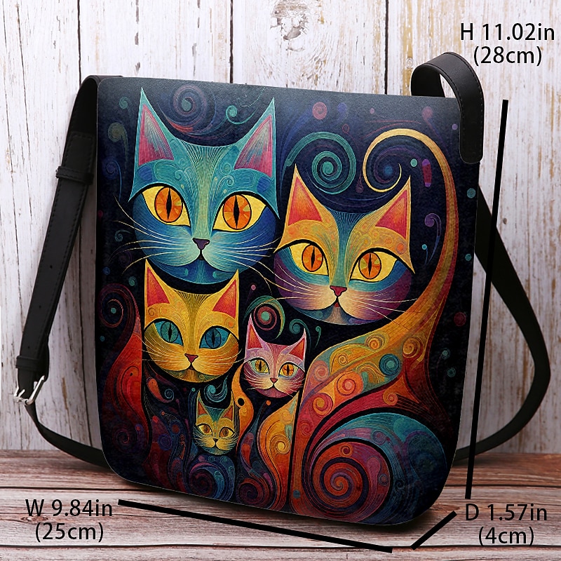 Artistic Cat Print Crossbody Bag – Vibrant Abstract Design Women's Shoulder Bag for Daily Use and Gifting3