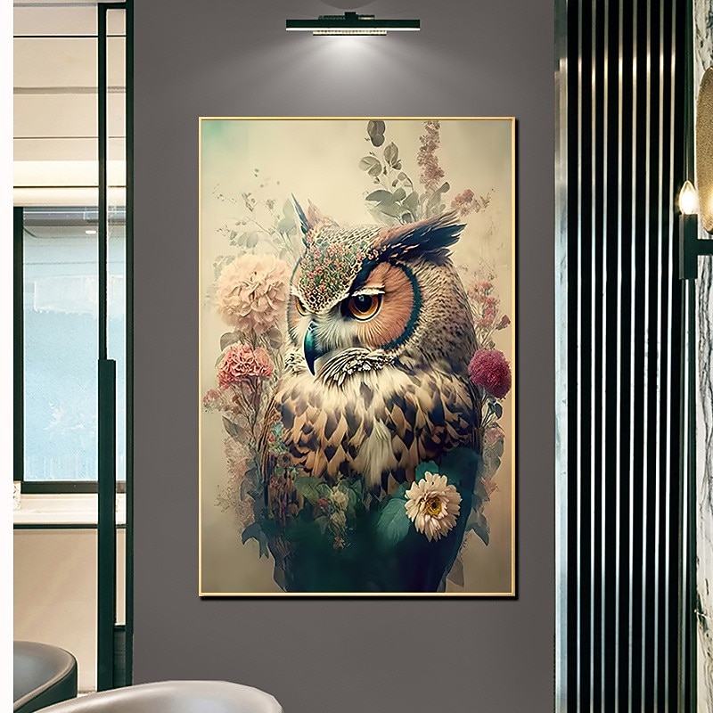 Animal Wall Art CanvasVintage Flower Owl Prints and Posters Pictures Decorative Fabric Painting For Living Room Pictures No Frame