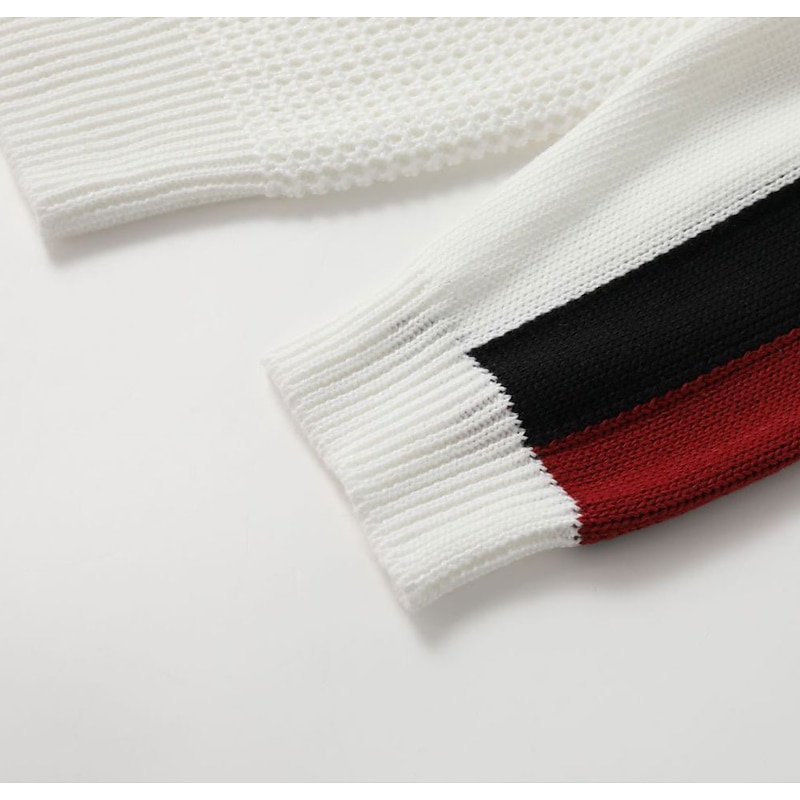 Men's Sweater Cropped  Sweater Pullover Sweater Jumper Waffle Knit Cropped Knitted Stripe Crewneck Keep Warm Causal Clothing Apparel Raglan Sleeves Fall & Winter Black White M L XL4