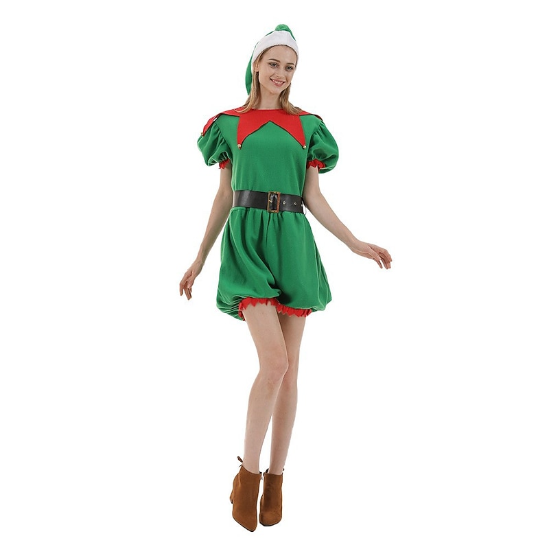 Elf Dress Fancy Christmas Dress Women's Girls' Christmas Kid's Adults' Christmas New Year Christmas Eve Christmas Party New Year Eve Dress Hat3