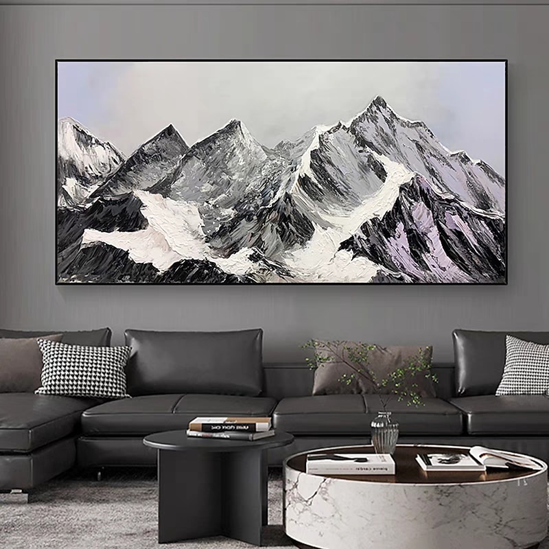 Mintura Handmade Snowy Mountain Oil Paintings On Canvas Wall Art Decoration Modern Abstract Landscape Picture For Home Decor Rolled Frameless Unstretched Painting4