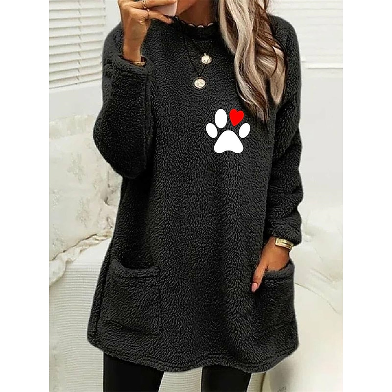 Women's Loungewear Top Casual Comfort Cartoon Pocket Pullover Home Bed Long Sleeve Crew Neck Black White Pink Army Green Gray Fall Winter2