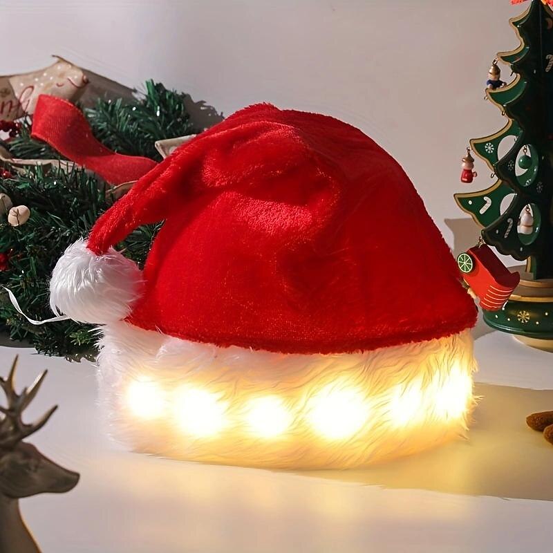 Plush Santa Hat Light Up Funny Christmas Hats for Kids Adults LED Hat Christmas Decoration Gifts
