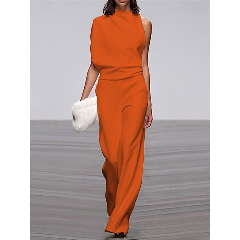 Jumpsuits for Women Dressy Damen Elegant Lang Hosenanzug One Shoulder Mode Einteiler Weites Bein Casual Overall Einfarbig Baggy Sexy Formal Work Playsuit Romper Summer Fall 6