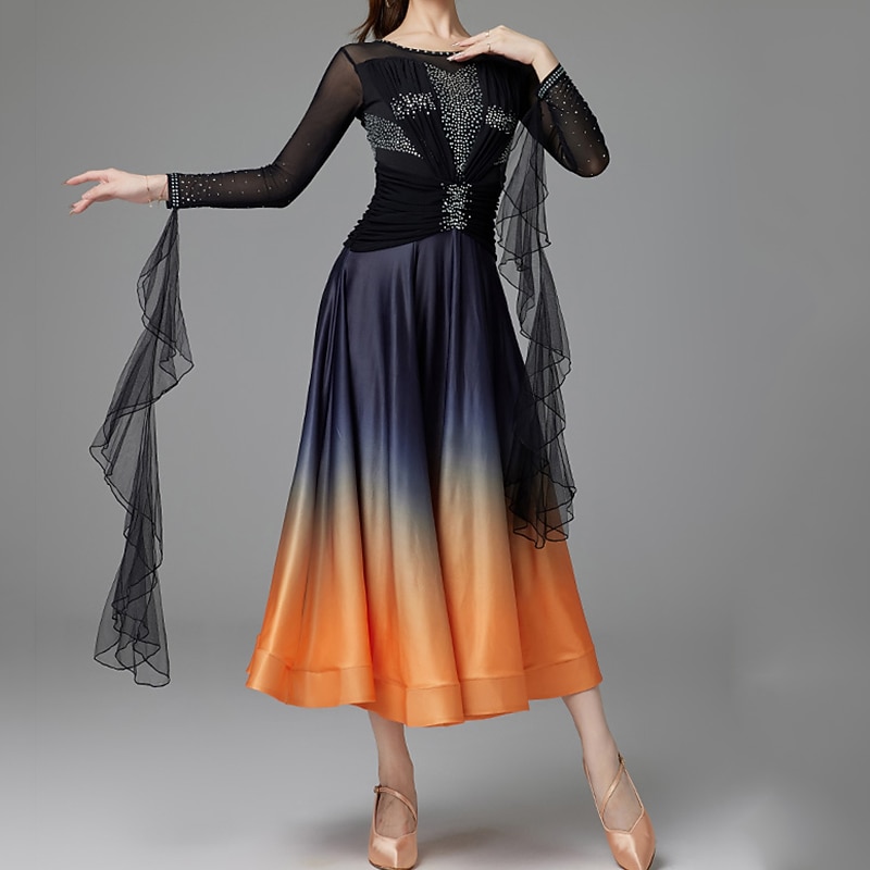 Ballroom Dance Dress Crystals / Rhinestones Women's Performance Daily Wear Long Sleeve Crystal Cotton3