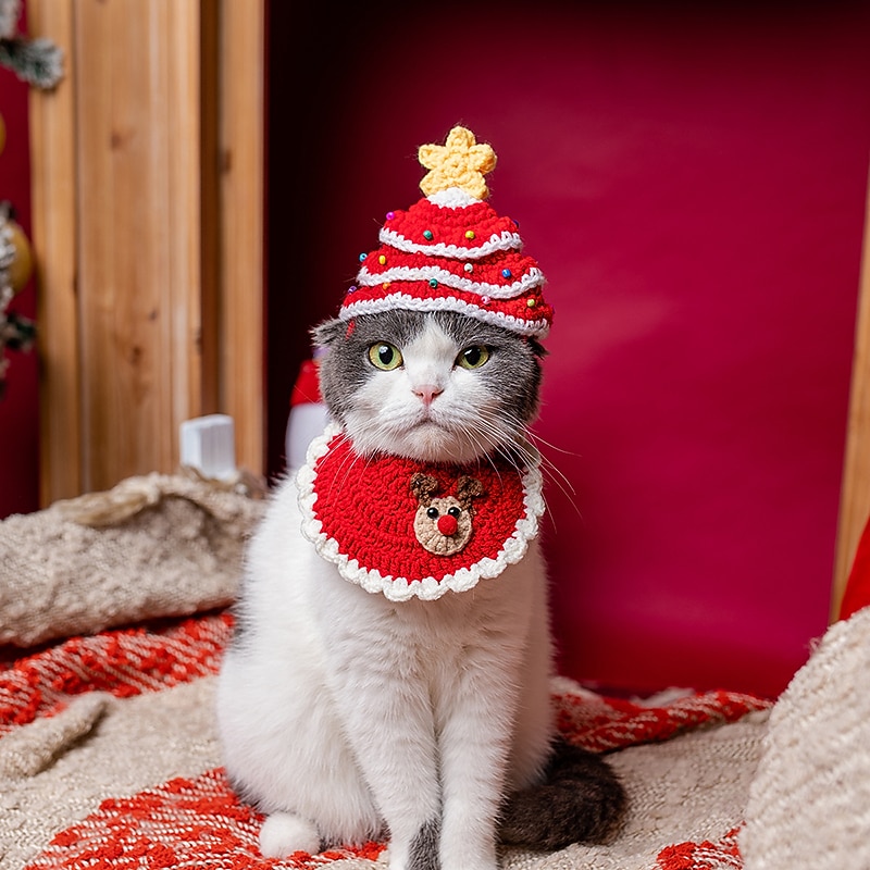 Pet Christmas Hat Pure Handmade Woolen Knitted Hat Headwear Dressing Cute Holiday Personalized Creativity2