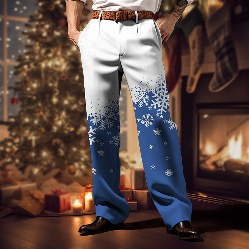 Christmas Men's Christmas Scene Printed Pants Snowflake Business Casual 3D Print Trousers Outdoor Street Wear to work Ugly  Polyester Wine Black Blue S M L High Elasticity Pants4
