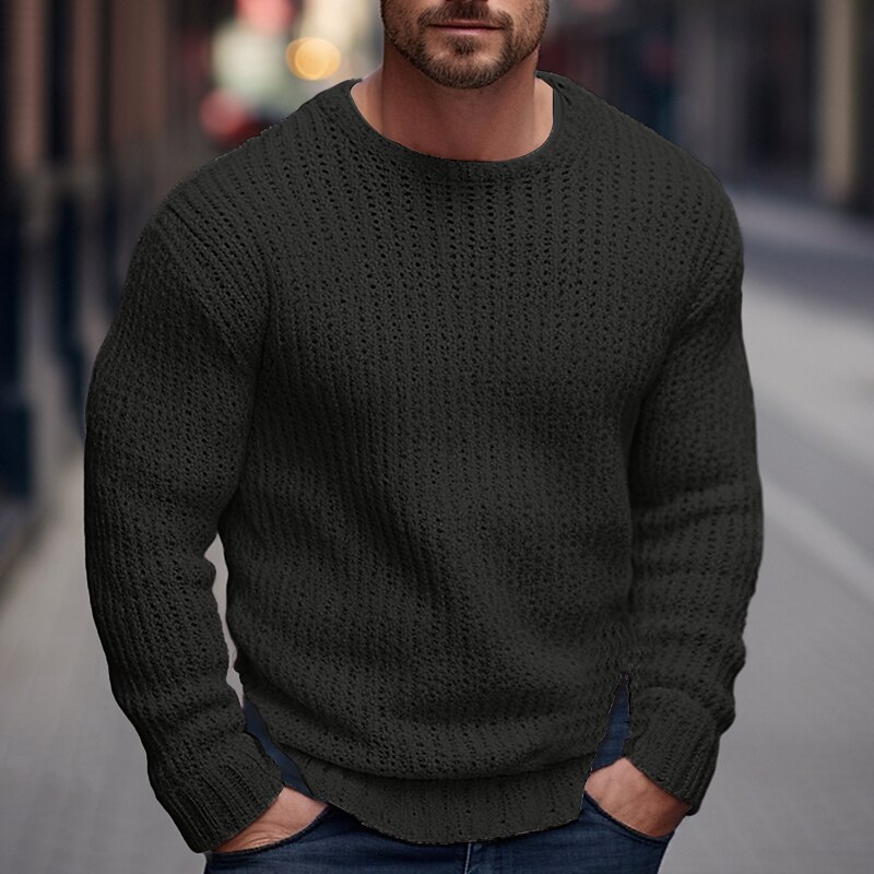 Men's Pullover Sweater Jumper Ribbed Crochet Knit Regular Knitted Plain Crew Neck Modern Contemporary Work Daily Wear Clothing Apparel Winter Black Pink S M L2