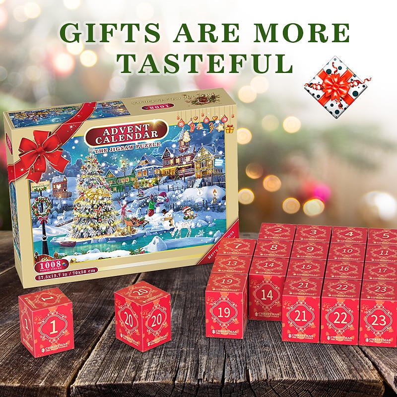 Advent Calendar 2025 Christmas Jigsaw Puzzles Xmas Snowy Night Puzzle 24 Parts 1008 Pieces Puzzles for Adults Teens Kids Jigsaw Puzzles, Christmas Puzzles Xmas Gift4