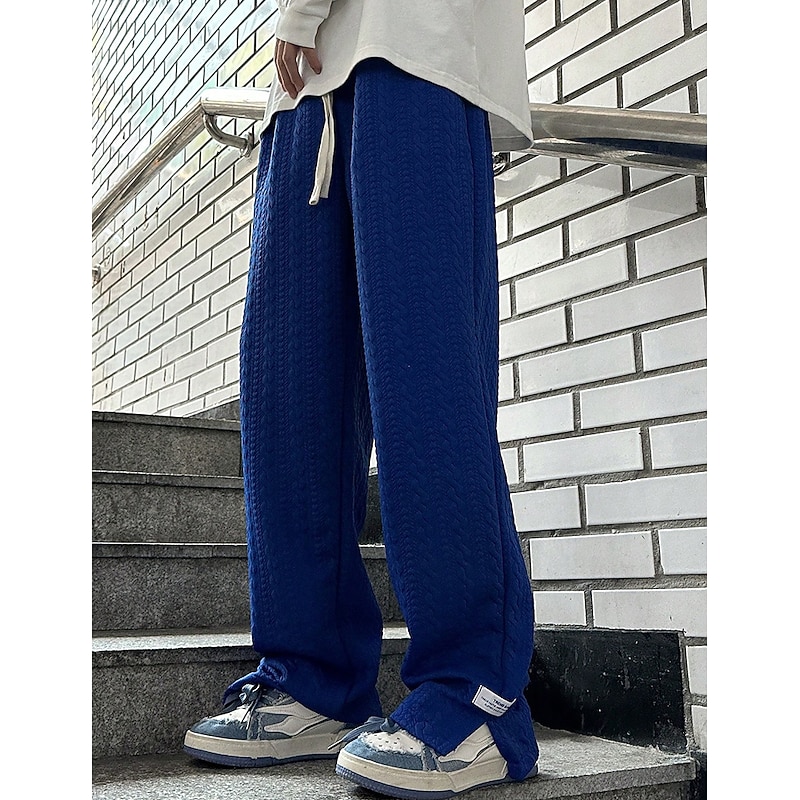 Men's Sweatpants Joggers Wide Leg Sweatpants Pocket Drawstring Elastic Waist Plain Comfort Breathable Outdoor Daily Going out Fashion Casual Black Blue4