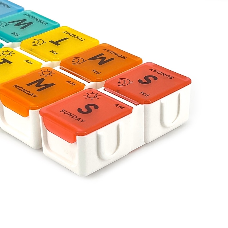 Portable 14-Grid Pill Box with Double Rows and Seven Days of Separation - Large Capacity Medicine Organizer with Open Cover for Morning and Afternoon Dosing2