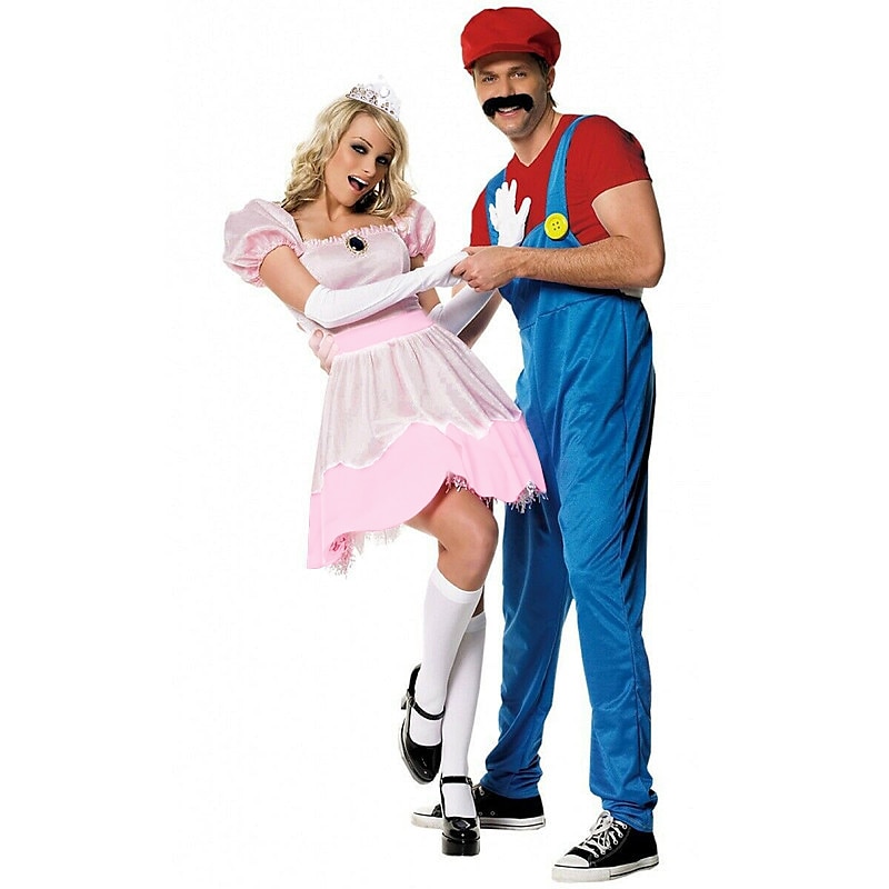 Princess Peach Super Brothers Cosplay Costume Halloween Group Couples Costumes Adults' Men's Women's Cosplay Costumes Halloween Carnival Masquerade Easy Carnival Costume