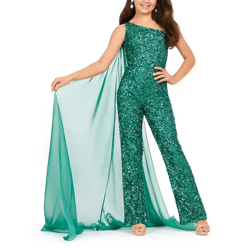 Jumpsuits Ankle Length Flower Girl Dress Chrismas Dress Pageant & Performance Girls Cute Prom Dress Sequined with Solid Color Glitter & Sparkle Fit 3-16 Years dress to impress