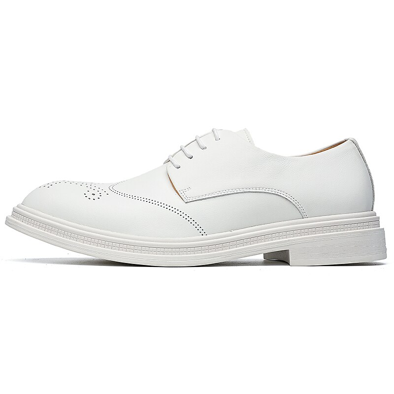 Men's White Faux Leather Oxford Shoes with Perforated Design, Lace-Up Closure, Comfortable Sole, Casual and Smart Casual Style3