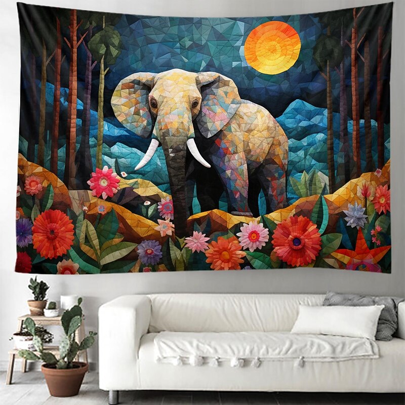 Elephant Painting Hanging Tapestry Wall Art Large Tapestry Mural Decor Photograph Backdrop Blanket Curtain Home Bedroom Living Room Decoration3