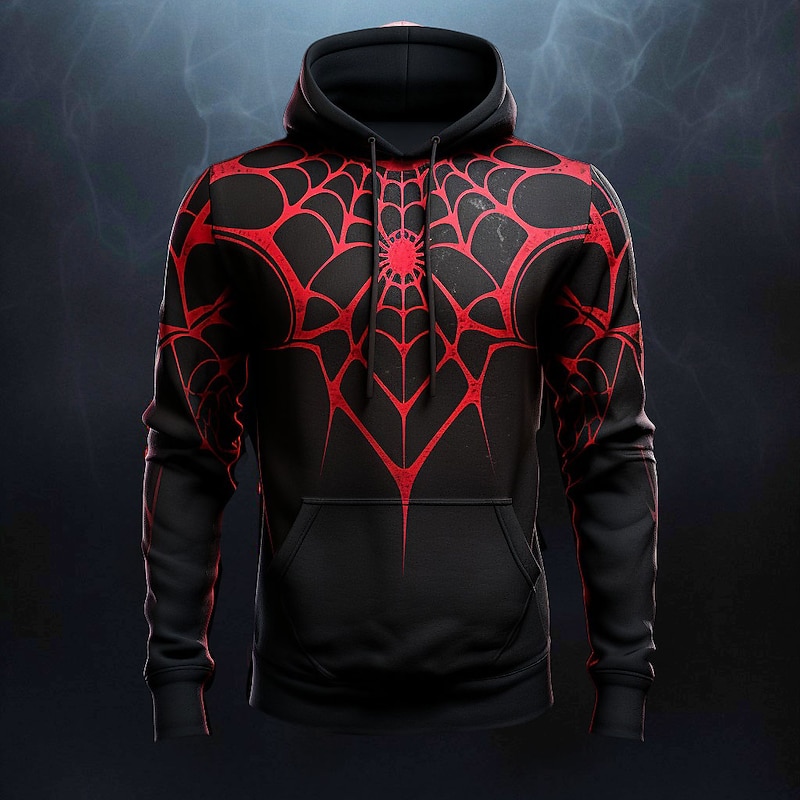 Men's Graphic Spiders Spider web Hoodie Hoodies Sweatshirt Fashion Daily Long Sleeve Hooded Vacation Sports Outdoor Holiday Black Grey Black Print Front Pocket Spring &  Fall Designer