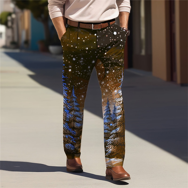 Christmas Tree Business Casual Men's 3D Print Dress Pants Pants Trousers Outdoor Daily Wear Streetwear Ugly Christmas Polyester Black Navy Blue Brown S M L Medium Waist Elasticity Pants3