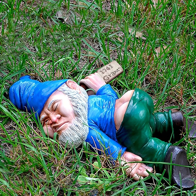 1pc Drunken Garden Gnome Statue, 5.91inch Resin Garden Gnome Crafts, Garden Decoration, Creative Garden Statue Decor, Weatherproof Funny Garden Gnome Ornament For Outdoor Indoor Yard Lawn Porch Decor2