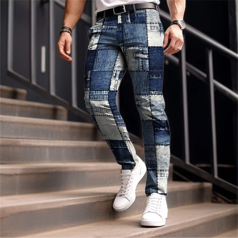 Color Block Plaid / Check Business Casual Men's 3D Print Dress Pants Pants Trousers Outdoor Daily Wear Streetwear Polyester Navy Blue Royal Blue Blue S M L Medium Waist Elasticity Pants2