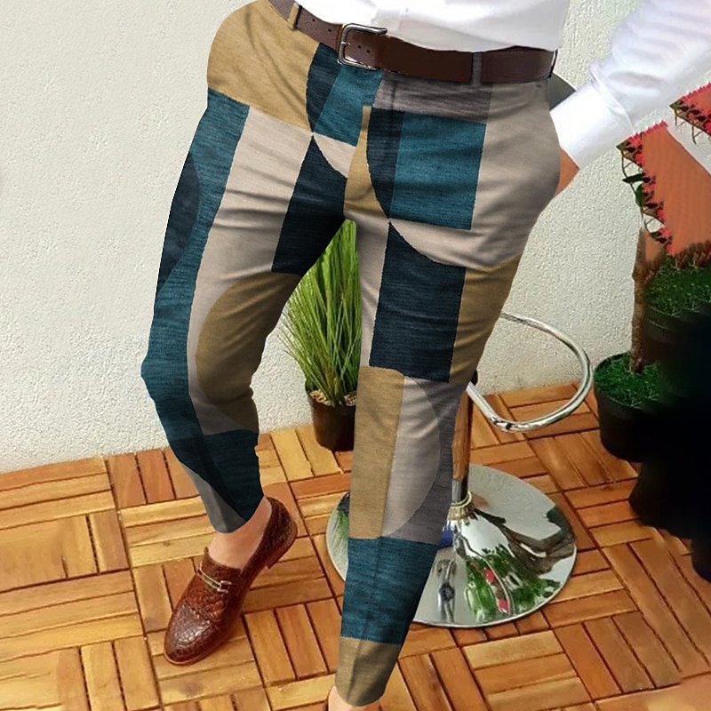 Men's Trousers Chinos Jogger Pants Pocket Print Straight Leg Lattice Graphic Prints Comfort Outdoor Daily Going out Fashion Streetwear White Yellow2