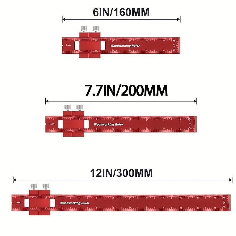 Upgrade Your Woodworking with this Precision Pocket Ruler: Aluminum Slide Ruler with Inch and Metric Measurements, T-Type Scribing, and Square Layout Tool3
