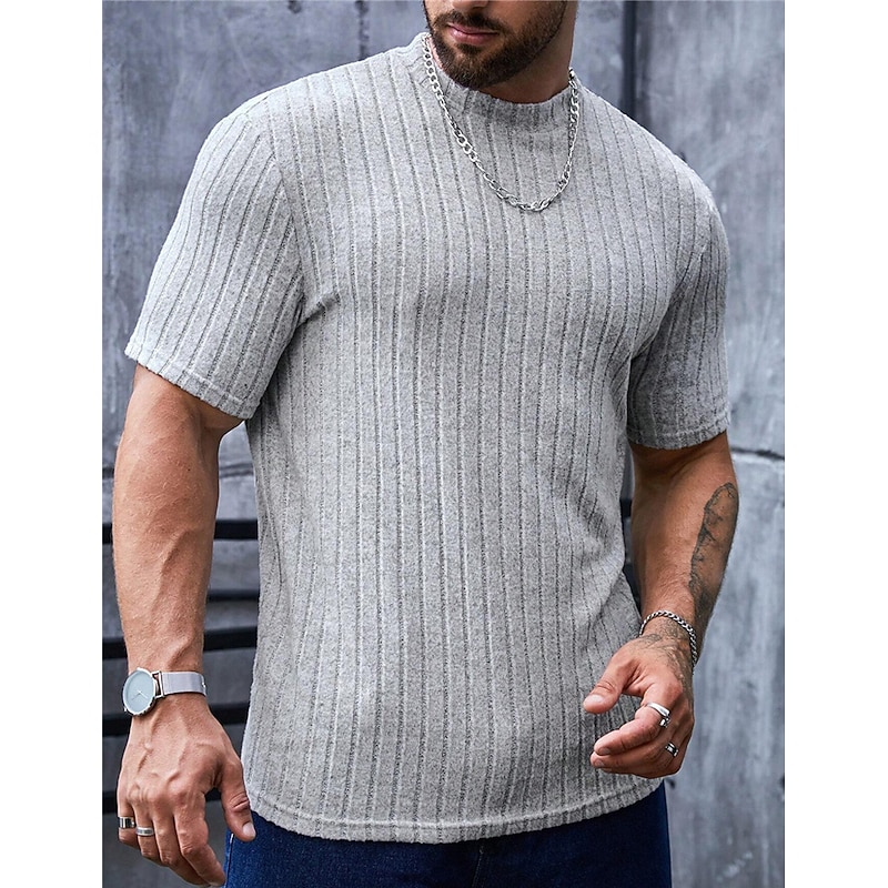 Men's T Shirt Knit Tee Tee Top Short Sleeves Crew Neck Summer Plain Pit Strip Fashion Designer Basic Knitted Vacation Street Going out Gray Top Tee for Men2