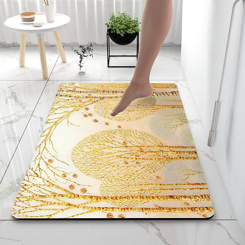 Golden Bath Mat Non-slip Diatomaceous Earth Bath Rug Soft Mat Rubber Anti-Slip Fast Dry Super Absorbent Thin Bathroom Mat for Under Door - Bathroom Floor Mat Rug Bathtub Front Shower Mat Sink4
