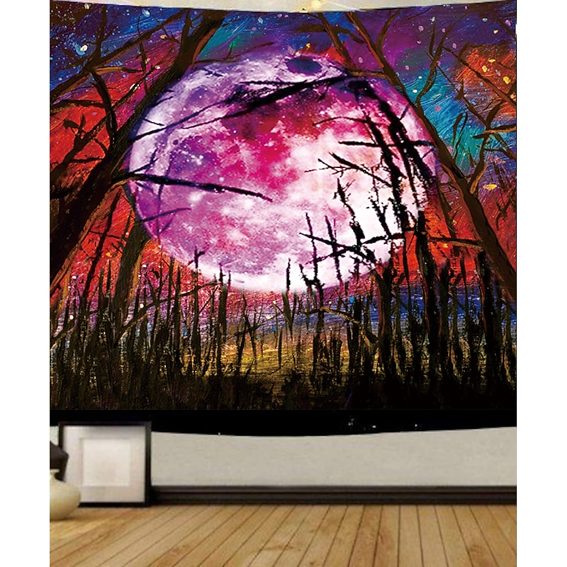 Blacklight Tapestry UV Reactive Glow in the Dark Glow Party Neon Landscape Psychedelic Trippy Misty Hanging Tapestry Wall Art Mural for Living Room Bedroom2