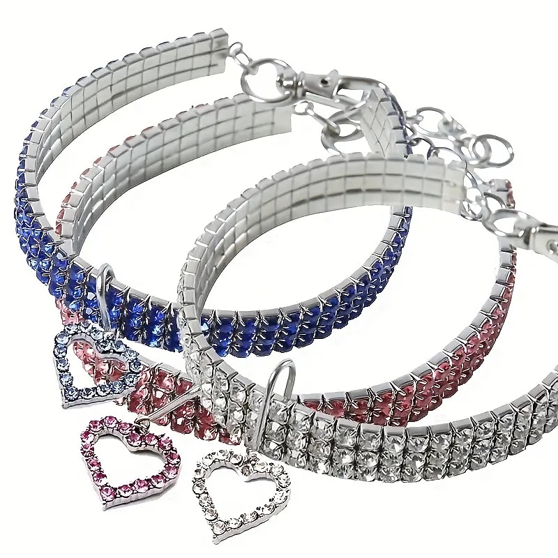 Sparkling Love Heart-Shaped Pet Necklace - The Perfect Accessory forYour Furry Friend!2