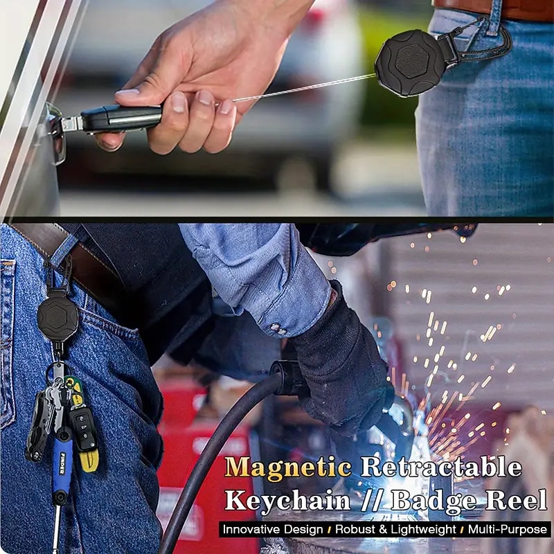 Heavy Duty Retractable Badge Reel Keychain With 1pc BadgeHolder Tactical ID Badge Reel With 31.5 Inch Steel Retractable CordBearing Weight 9.0 Oz2