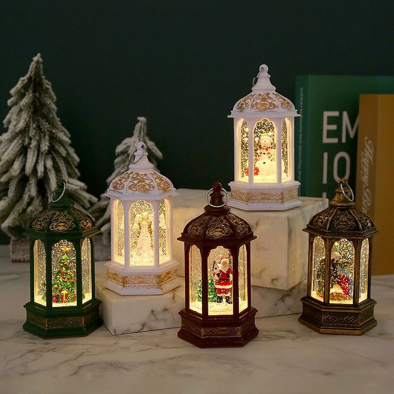 Christmas Decorations Christmas Gifts Bedeside Night Lights Santa Claus Hexagonal Wind Lanterns Xmas Hanging Ornament