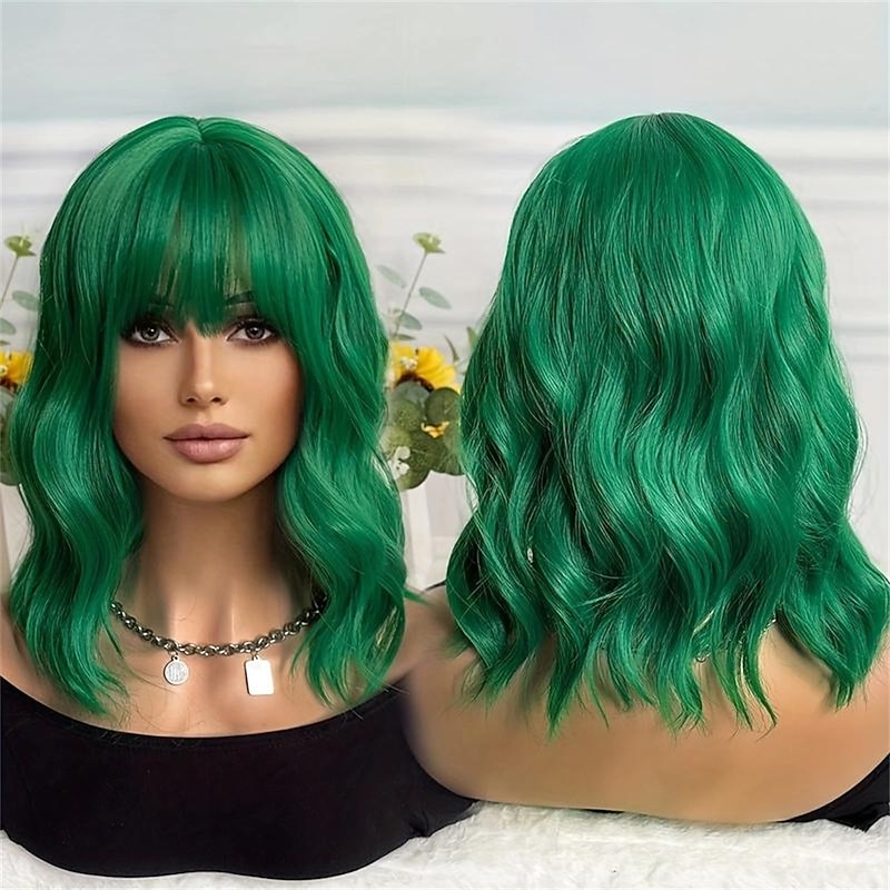 Medium Long Curly Bob Wig Synthetic Wig With Bangs Fashionable For Daily Use Party Christmas Party Wigs