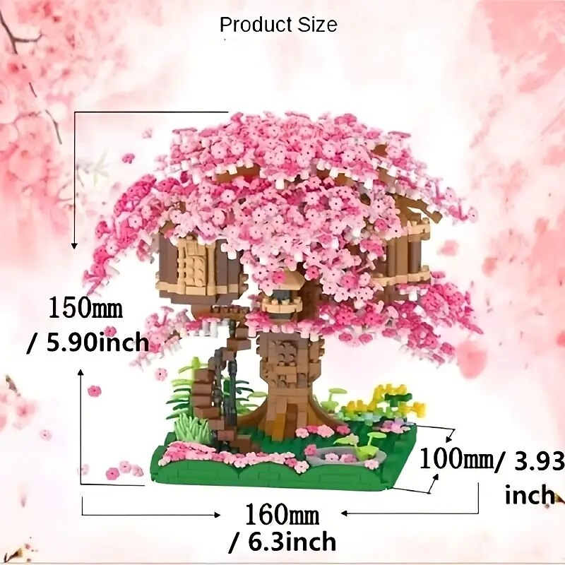 2028PCS Pink Sakura Tree House Building Blocks - Cherry Blossom DIYToys for Kids - Perfect Gift ldea! (Not Sets)2
