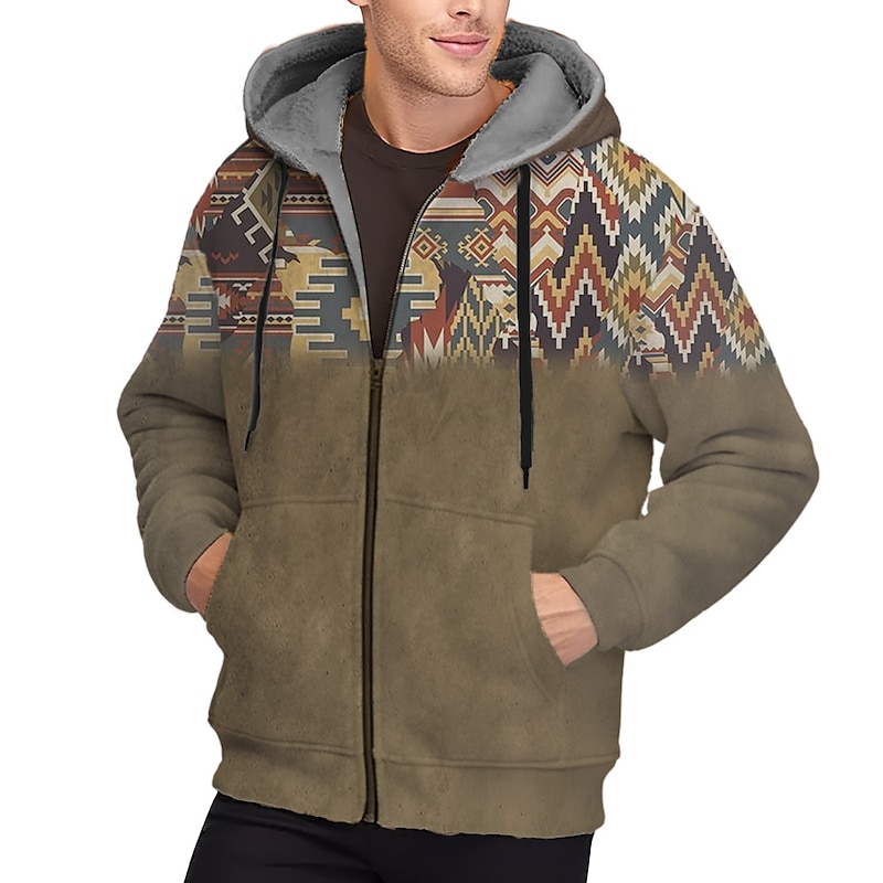Men's Tribal Graphic Prints Hoodie Hoodies Sweatshirt Designer Basic Long Sleeve Hooded Casual Daily Sports Denim Blue Yellow Zipper Print Fall & Winter Designer4