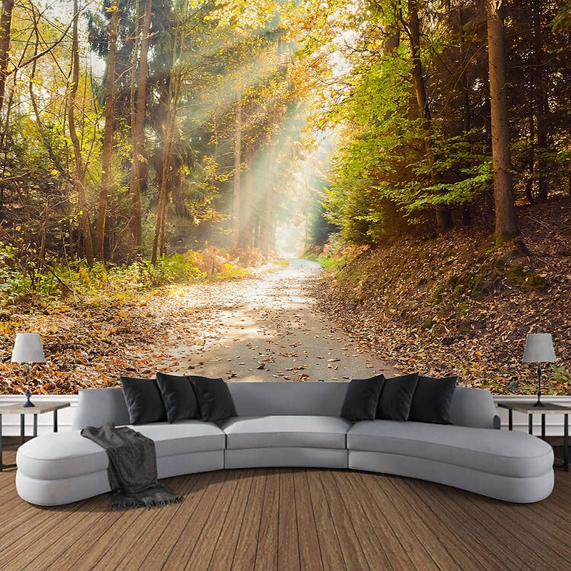 Autumn Forest Scenery Tapestry Wall Art Large Tapestry Wall Decoration Photography Background Blanket Curtain Home Bedroom Living Room Decoration4