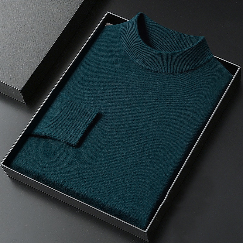 Men's Turtleneck Sweater Pullover Sweater Jumper Jumper Ribbed Knit Regular Tops Knitted Plain Mock Neck Keep Warm Modern Contemporary Daily Wear Going out Clothing Apparel Fall Winter Black White S3
