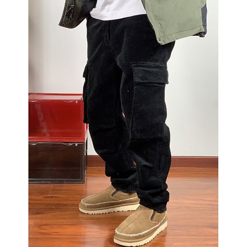 Men's Cargo Pants Cargo Trousers Corduroy Pants Pocket Plain Comfort Breathable Outdoor Daily Going out Fashion Casual Black Green2