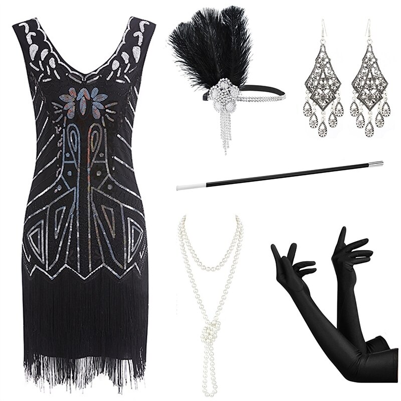 Retro Vintage Roaring 20s 1920s Flapper Dress Outfits Waistcoat The Great Gatsby Gentleman Sequins Tassel Fringe Fancy Dress Men's Women's New Year Masquerade Party Prom Adults' Costume Homecoming4