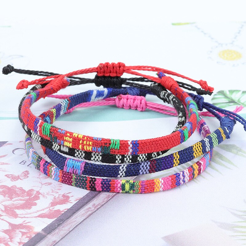 Random 5 Pcs Hot Selling Nepalese Style Cotton And Linen Woven Fabric Rainbow Ankle Chain Versatile And Colorful Activity Ankle Rope4