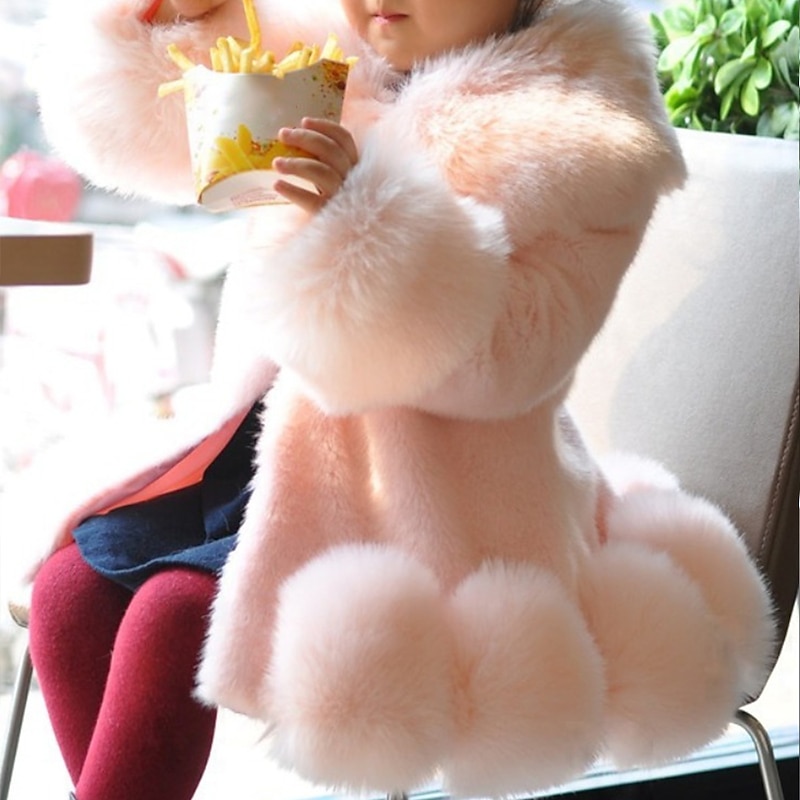 Kids Girls' Faux Fur Coat Solid Color Fashion Performance Cotton Coat Outerwear 2-9 Years Spring Black White Pink4