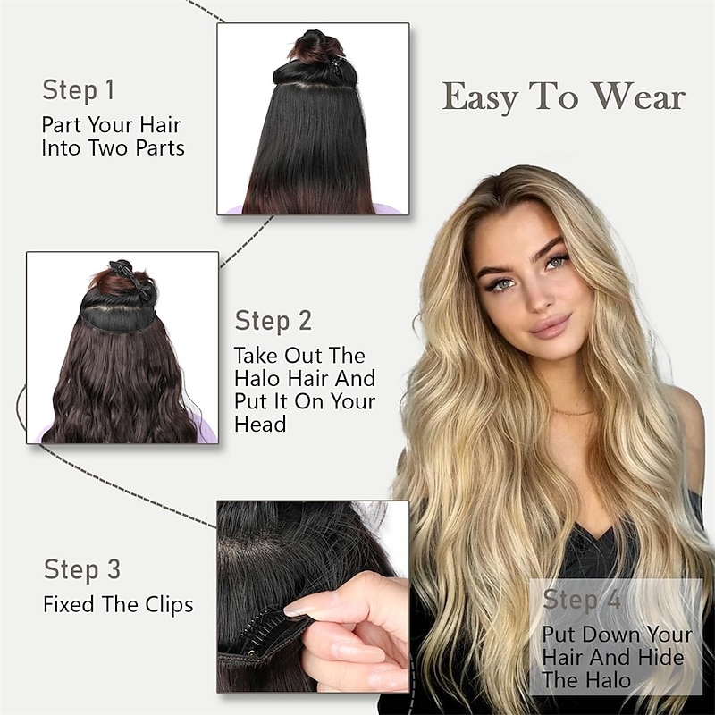 Hair Extensions 20 Inch Long Wavy Blonde Hair Extensions with Invisible Wire Adjustable Size 4 Secure Clips in Hair Extensions for Women2