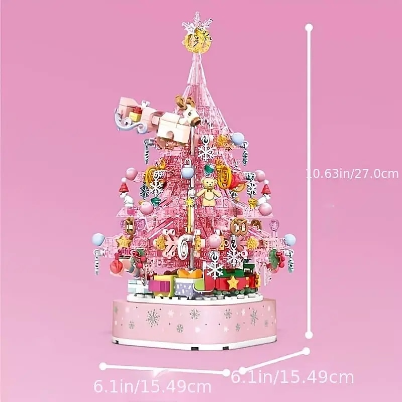 Festival Series Crystal Festival Tree Building Blocks Toy Crystal Festival Tree Music Box Creative Puzzle Assembly Toys Festival Gift Halloween/Thanksgiving Day/Festival gift2