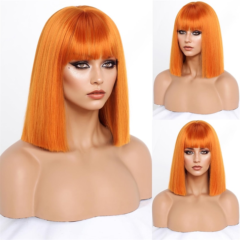Short Orange Bob Wigs with BangsShort Straight Bob Orange Wigs for Women Hair Bob Cut Wig Shoulder Length WigNatural Looking Cosplay Daily Party Wig Halloween Christmas Party Wigs3
