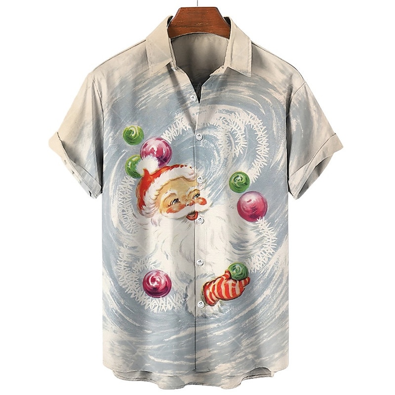 Christmas Men's Christmas Costume Printed Shirts Shirts Santa Claus Casual Outdoor Street Fall Turndown Short Sleeve Red Burgundy Dark Navy S M L3