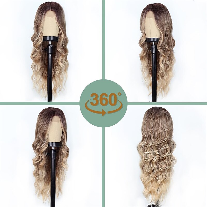 Long Dirty Blonde Wig for Women Ombre Wavy Blonde Wigs Synthetic 26 Inch Middle Part Curly Blonde Wig for Cosplay Party Use4