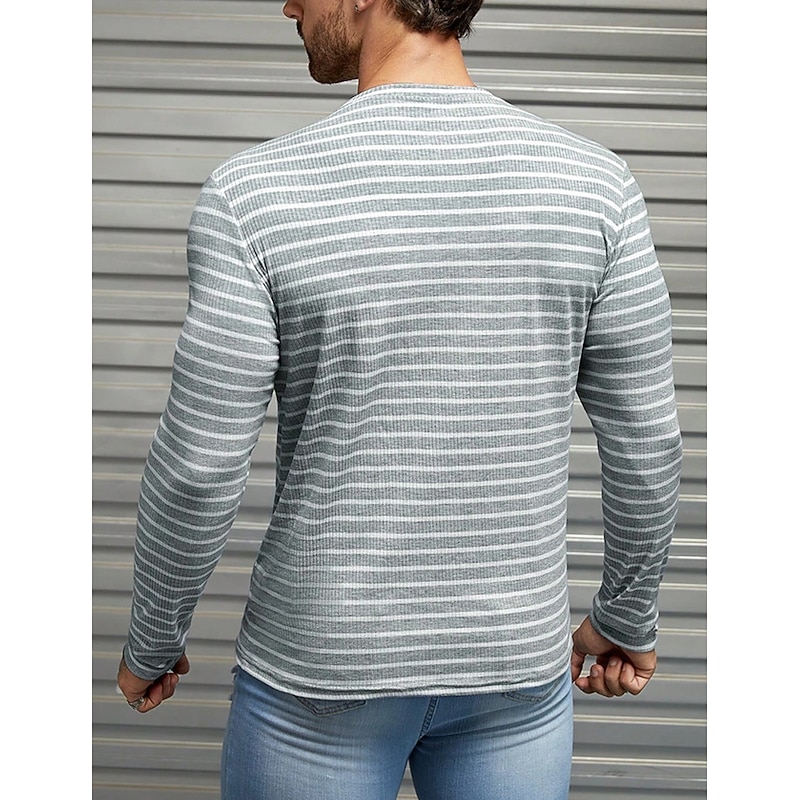 Men's T Shirt Tee Top Long Sleeve Shirt Long Sleeve Crew Neck Spring &  Fall Striped Fashion Designer Basic Vacation Street Going out Gray Top Tee for Men4
