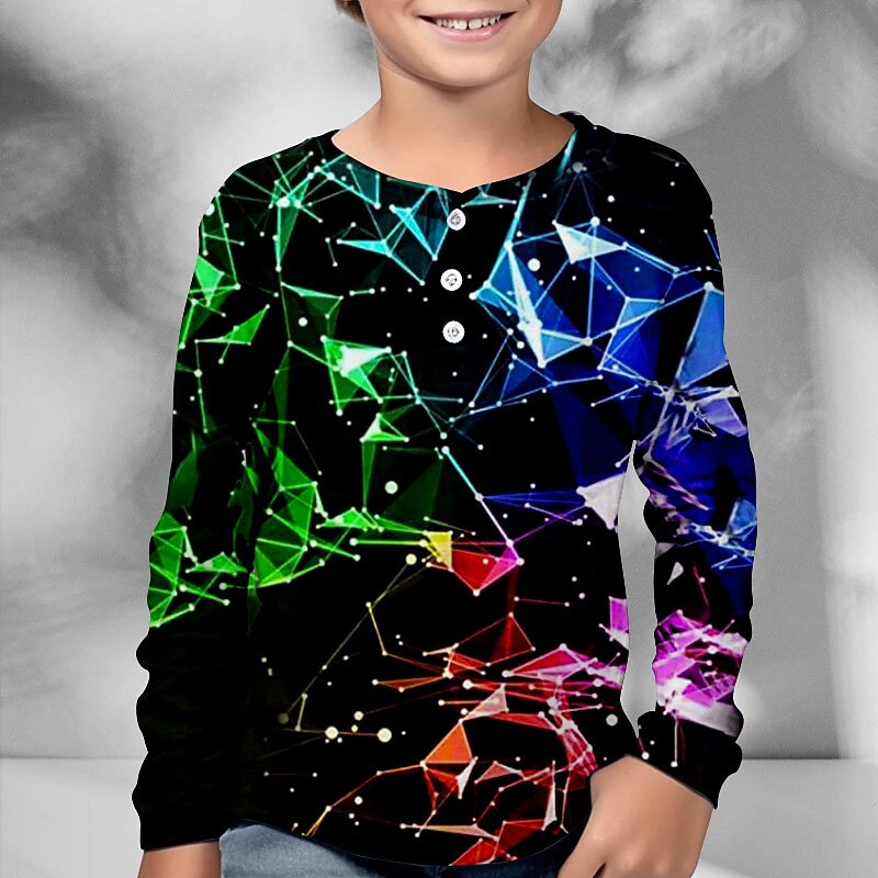 Boys 3D Graphic Henley Shirt Long Sleeve 3D Print Fall Winter Sports Fashion Streetwear Kids 3-12 Years Crew Neck Outdoor Casual Daily Regular Fit2